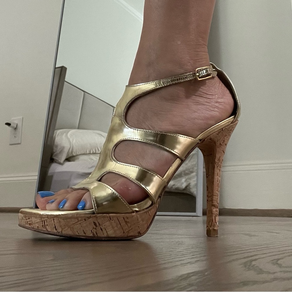 Stuart Weizmann Gold Strappy Platform Stilettos
